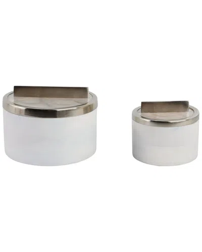 Sagebrook Home Set Of 2 Colchester Wood & Mica Resin Boxes In White