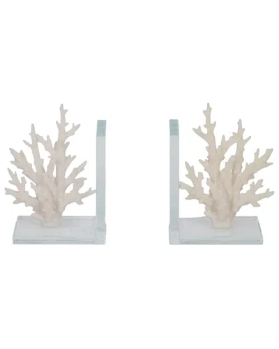 Sagebrook Home Set Of 2 Coral Bookends On Glass Base In White