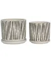 Sagebrook Home Set Of 2 Dotted Planters With Saucer In Ivory
