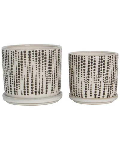 Sagebrook Home Set Of 2 Dotted Planters With Saucer In Ivory