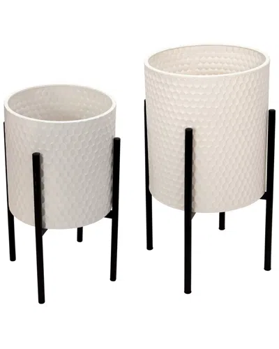 Sagebrook Home Set Of 2 Honeycomb Planters On Metal Stand In Neutral