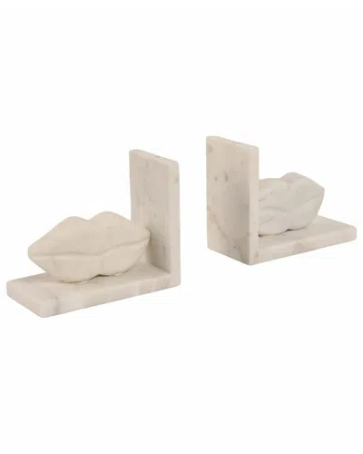 Sagebrook Home Set Of 2 Lips Marble Bookends In White