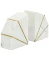 Sagebrook Home Set Of 2 Marble 4in Accent Bookends With Gold Inlays In White
