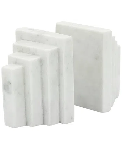 Sagebrook Home Set Of 2 Marble 4in Block Bookends In White