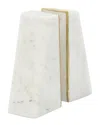 Sagebrook Home Set Of 2 Marble 7in Slanted Bookends With Gold Trim In White