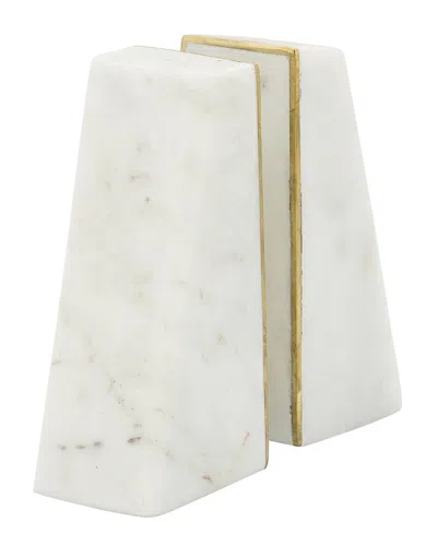 SAGEBROOK HOME SAGEBROOK HOME SET OF 2 MARBLE 7IN SLANTED BOOKENDS WITH GOLD TRIM