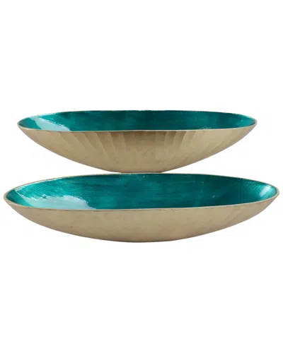 Sagebrook Home Set Of 2 Oval Metal Bowls With Enamel In Multi