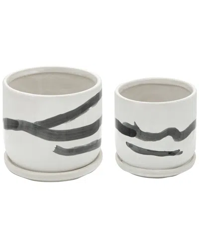 Sagebrook Home Set Of 2 Painted Planters With Saucers In White