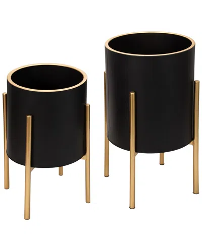 Sagebrook Home Set Of 2 Planters On Metal Stands In Black