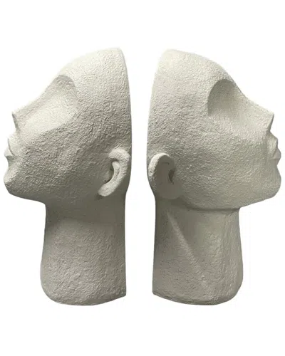 Sagebrook Home Set Of 2 Textured Head Up Bookends In White
