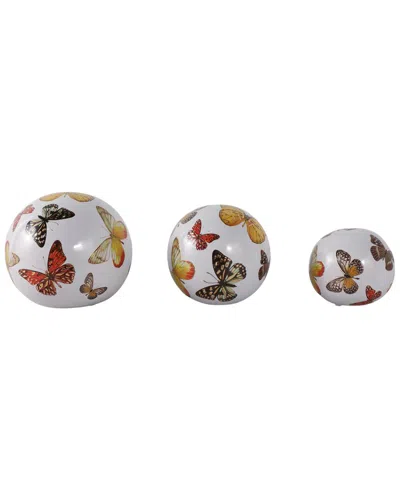 Sagebrook Home Set Of 3 Butterfly Print Orbs In Multi