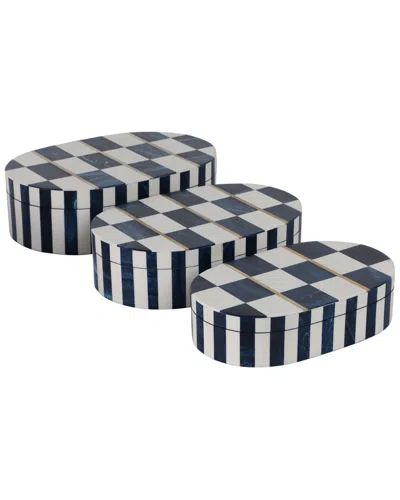 Sagebrook Home Set Of 3 Oval Checkered Boxes In Multi