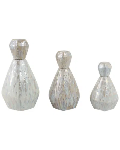 Sagebrook Home Set Of 3 Tacoma Ceramic Bottles In Gray