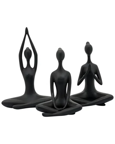 Sagebrook Home Set Of 3 Yoga Ladies Figures In Black