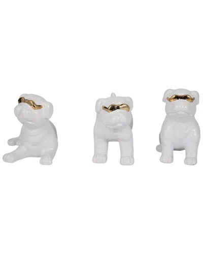 Sagebrook Home Set Of Three 7in Pugs With Sunglasses In White