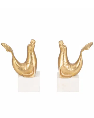 Sagebrook Home Set Of Two 10in Sea Lion Bookends In Gold