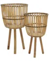 Sagebrook Home Wicker Footed Planter Set In Brown