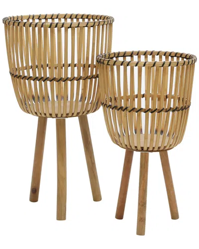 Sagebrook Home Wicker Footed Planter Set In Brown