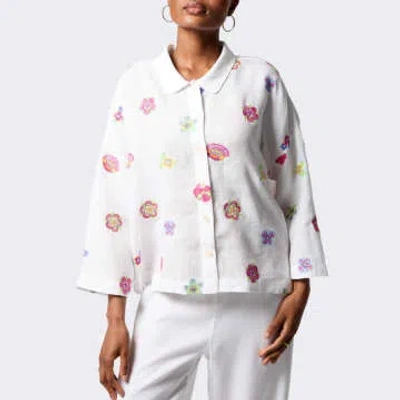 Sahara Floral Embroidery Boxy Shirt In White