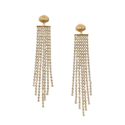 Saharas Essentials Women's Gold Glittering Rhinestone Shell Drops Earrings