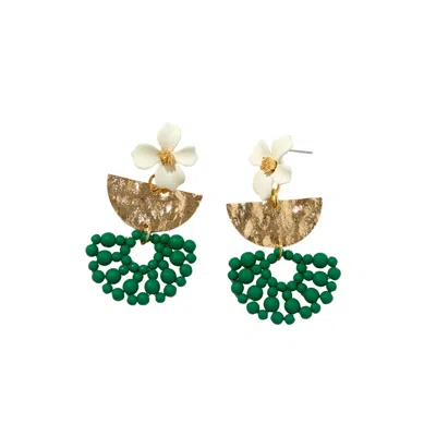Saharas Essentials Women's Green Flower Earrings In Neutral