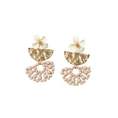 Saharas Essentials Women's Neutrals Beige Flower Earrings In Green