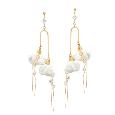 Saharas Essentials Women's White Flower Dangle Earrings