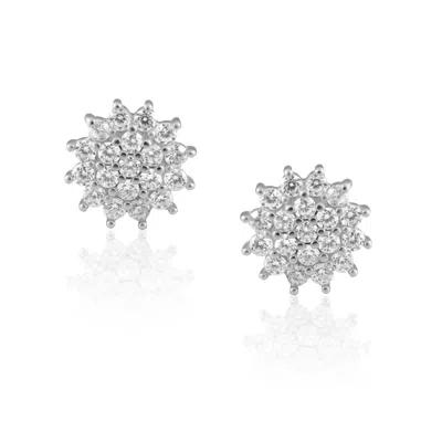 Sahira Flora Studs In White Gold In Silver
