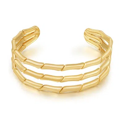 Sahira Jewelry Design Women's Bamboo Layered Cuff Bracelet In 18k Gold Plated