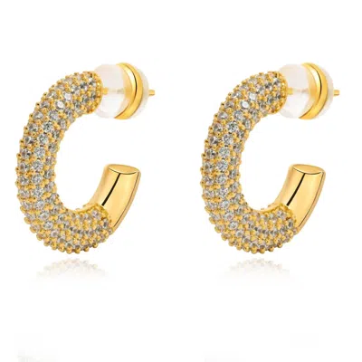 Sahira Jewelry Design Women's Demi Pave Hoop Earrings In Gold In Silver