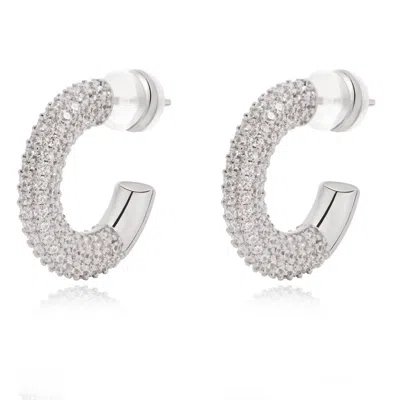 Sahira Jewelry Design Women's Demi Pave Hoop Earrings In Silver