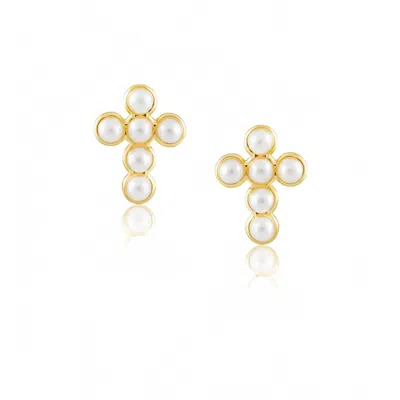 Sahira Women's Pearl Cross Studs In Gold In Silver