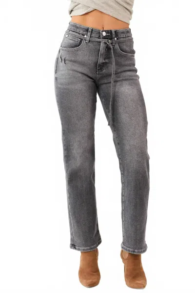 Saige Denim High Rise Relaxed Straight Jeans In Gray