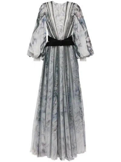 Saiid Kobeisy Abstract-print Belted Gown In Grey