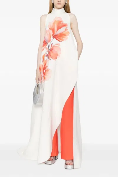 Saiid Kobeisy Asymmetric Floral Print Maxi Gown In White
