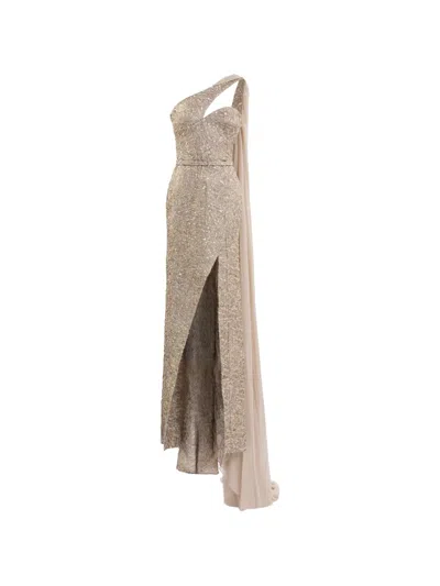 Saiid Kobeisy Asymmetrical Brocade Maxi Dress In Neutral