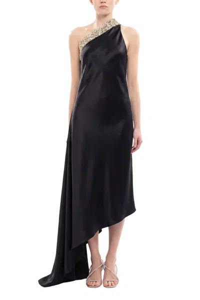 Saiid Kobeisy Asymmetrical One-shoulder Embellished Dress In Black