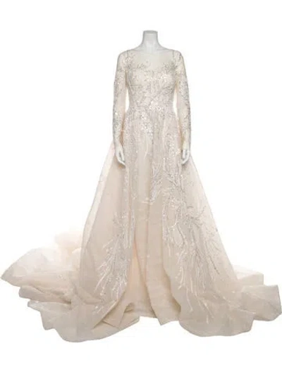 Pre-owned Saiid Kobeisy Bateau Neckline Long Dress In Neutral