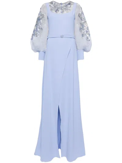 Saiid Kobeisy Bead-embellished Crepe Gown In Blue