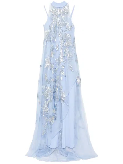 Saiid Kobeisy Bead-embellished Crepe Jumpsuit In Blue