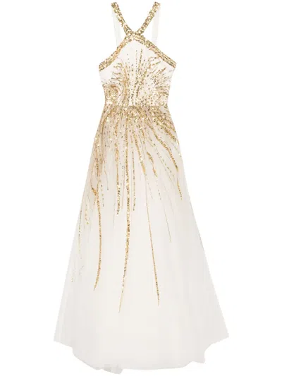 Saiid Kobeisy Bead-embellished Tulle Dress In Neutrals