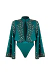 Saiid Kobeisy Beaded Long-sleeve Bodysuit In Green
