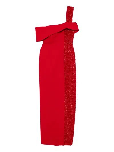 Saiid Kobeisy Beaded Crepe Gown In Red
