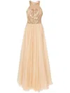 Saiid Kobeisy Tulle Beaded A-line Gown With Halter Neckline In Gold