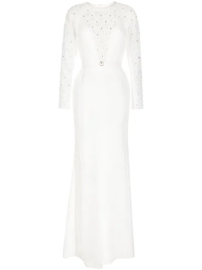 SAIID KOBEISY BEADED LONG CREPE DRESS