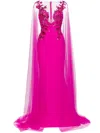 Saiid Kobeisy Crepe Mermaid Dress With Beading And Tulle Long Sleeves In Purple