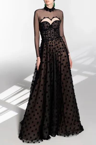 Saiid Kobeisy Beaded Polka Dot Tulle Gown In Multi