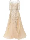 Saiid Kobeisy Tulle Beaded Dress With Envelope Skirt And Overskirt In Nude