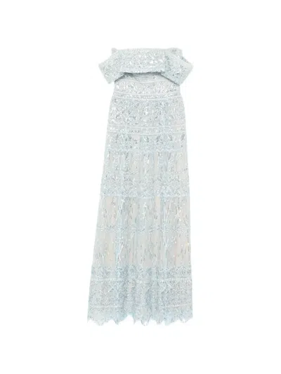 Saiid Kobeisy Beaded Tulle Dress In Blue