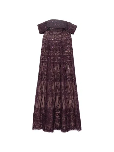 Saiid Kobeisy Beaded Tulle Dress In Burgundy